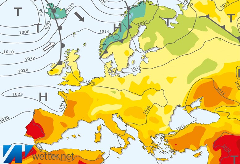 Großwetterlagenkarte Europa – aktuelle Wetterlage mit Fronten, Isobaren und Isothermen