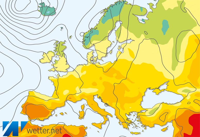 Großwetterlagenkarte Europa – aktuelle Wetterlage mit Fronten, Isobaren und Isothermen