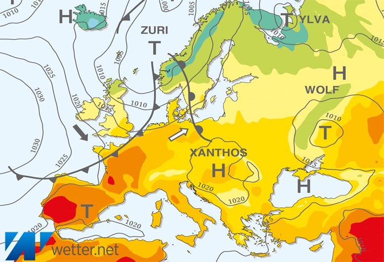 Großwetterlagenkarte Europa – aktuelle Wetterlage mit Fronten, Isobaren und Isothermen