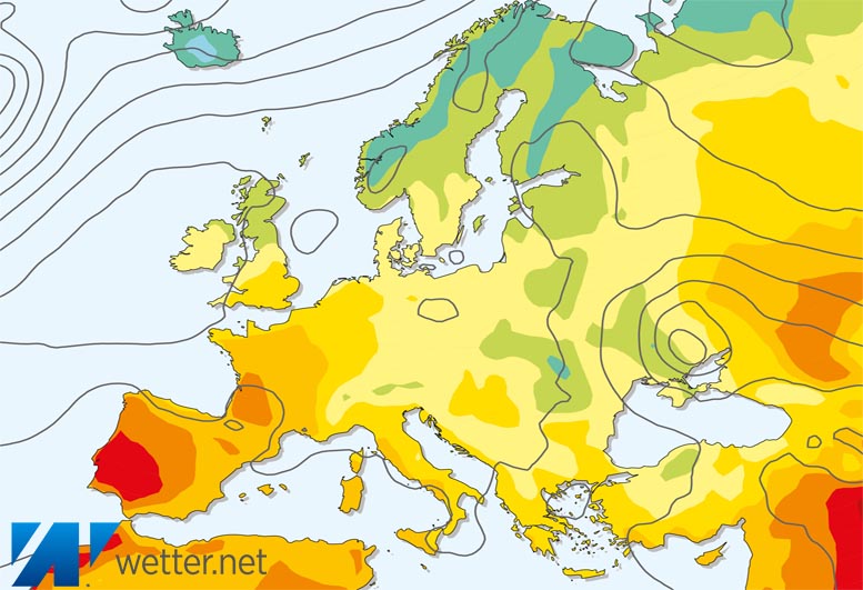 Großwetterlagenkarte Europa – aktuelle Wetterlage mit Fronten, Isobaren und Isothermen