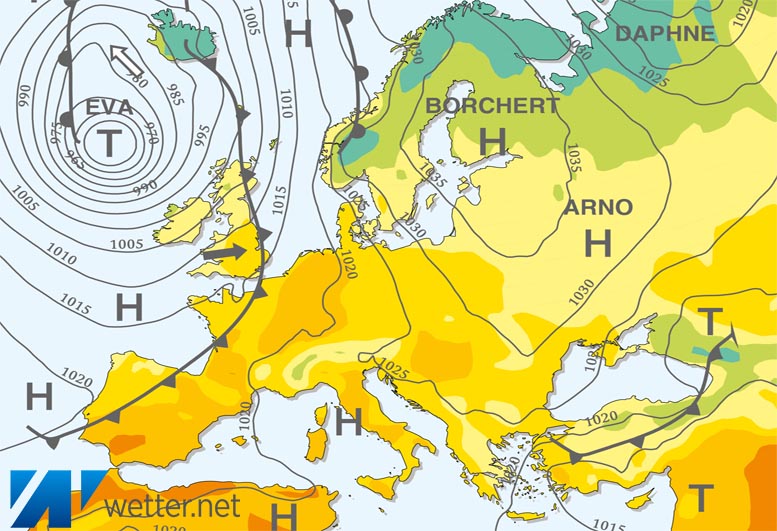 Großwetterlagenkarte Europa – aktuelle Wetterlage mit Fronten, Isobaren und Isothermen
