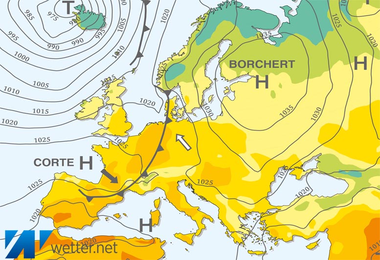 Großwetterlagenkarte Europa – aktuelle Wetterlage mit Fronten, Isobaren und Isothermen