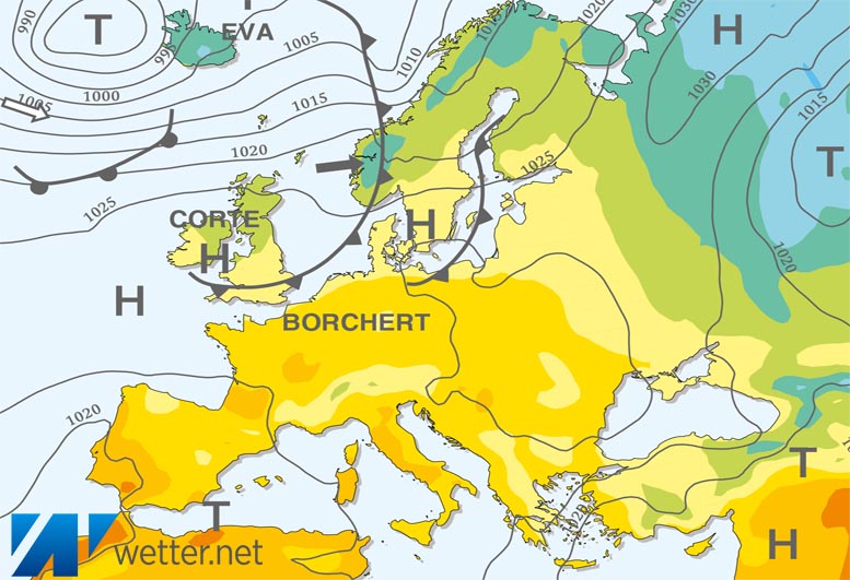 Großwetterlagenkarte Europa – aktuelle Wetterlage mit Fronten, Isobaren und Isothermen