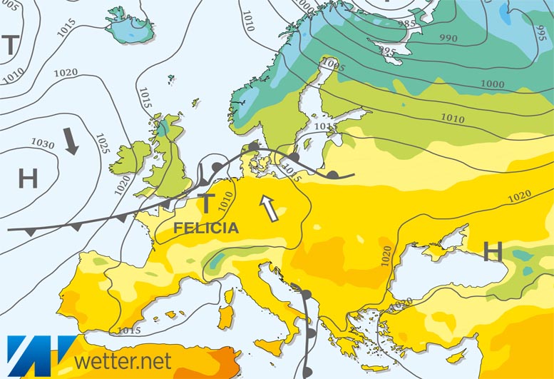 Großwetterlagenkarte Europa – aktuelle Wetterlage mit Fronten, Isobaren und Isothermen