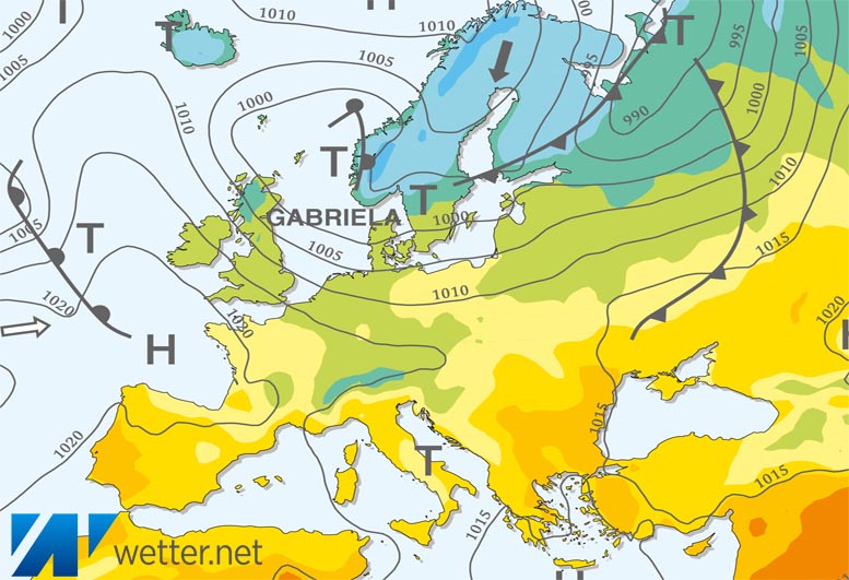 Großwetterlagenkarte Europa – aktuelle Wetterlage mit Fronten, Isobaren und Isothermen