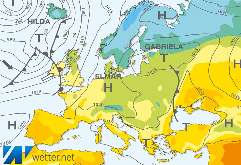 Großwetterlagenkarte Europa – aktuelle Wetterlage mit Fronten, Isobaren und Isothermen