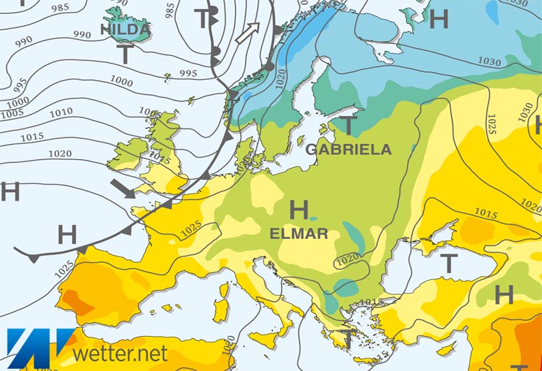Großwetterlagenkarte Europa – aktuelle Wetterlage mit Fronten, Isobaren und Isothermen
