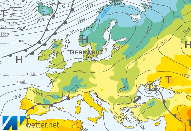 Großwetterlagenkarte Europa – aktuelle Wetterlage mit Fronten, Isobaren und Isothermen