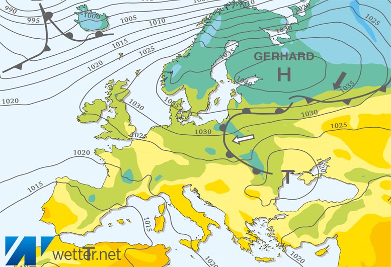 Großwetterlagenkarte Europa – aktuelle Wetterlage mit Fronten, Isobaren und Isothermen