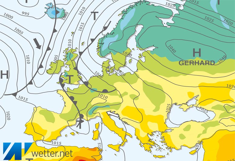 Großwetterlagenkarte Europa – aktuelle Wetterlage mit Fronten, Isobaren und Isothermen