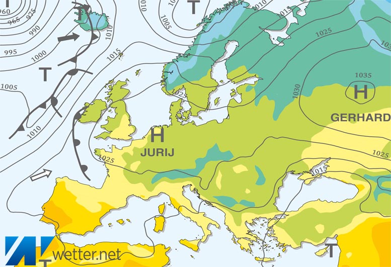 Großwetterlagenkarte Europa – aktuelle Wetterlage mit Fronten, Isobaren und Isothermen